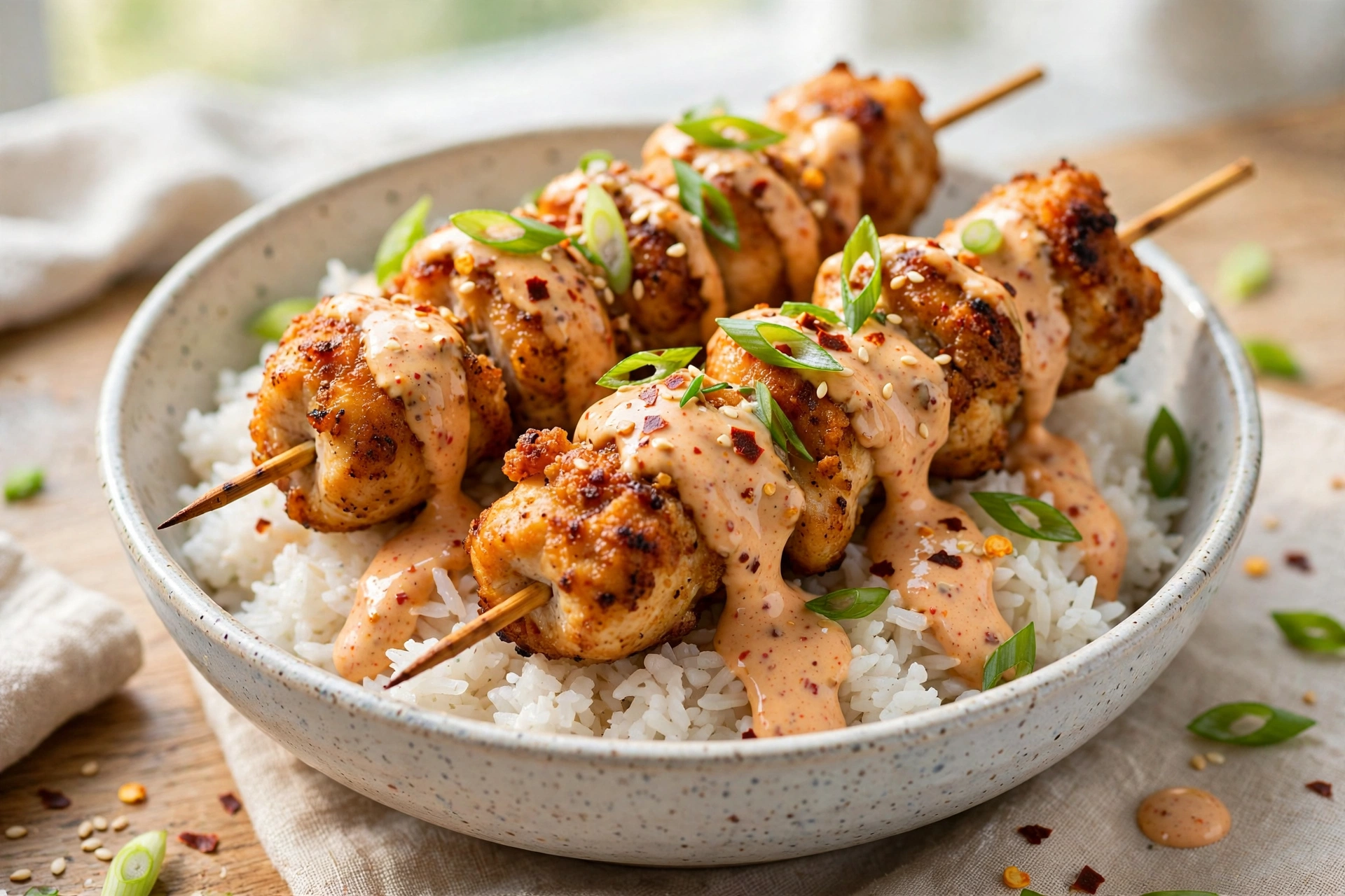 Bang Bang Chicken Skewer Bowls