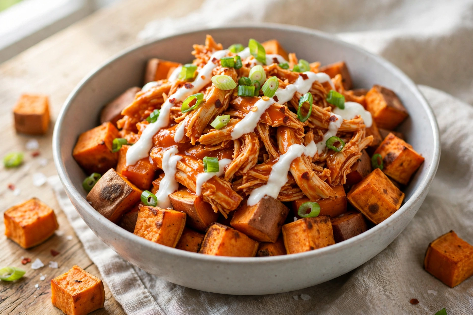 Buffalo Chicken Sweet Potato Bowl