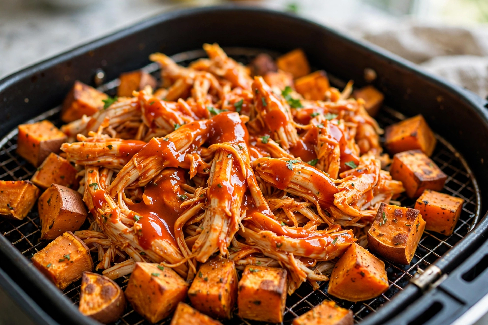 Buffalo chicken and sweet potatoes
