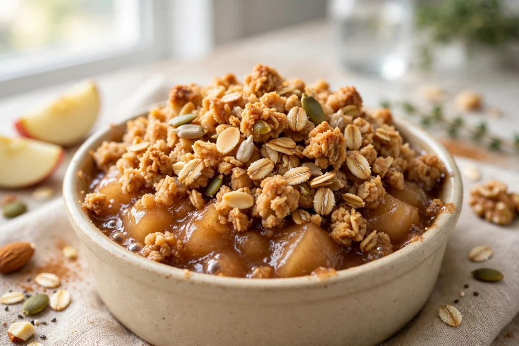 Apple pie crumble ramekin close-up