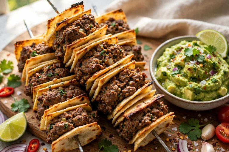 Viral air fryer tortilla kebab skewers with golden tortilla edges